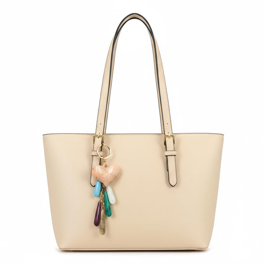 Silvia - Medium Vegan Leather Structured Tote Shoulder Bag with Compartments & Strap