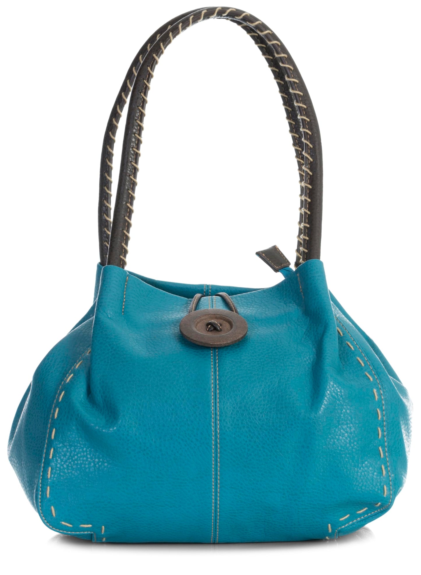 Olivia - Faux Leather Shoulder Handbag with Wooden Button & Organised Interior