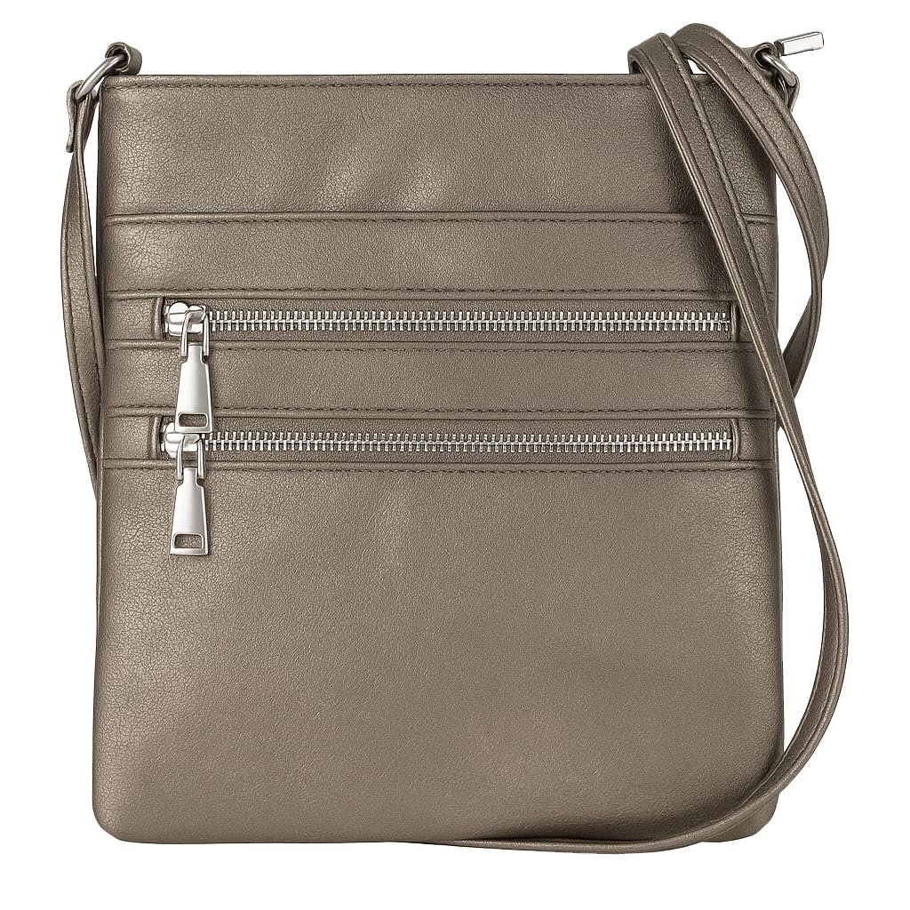 Tessa - Vegan Leather Small Crossbody Bag with Multiple Front Zip Pockets