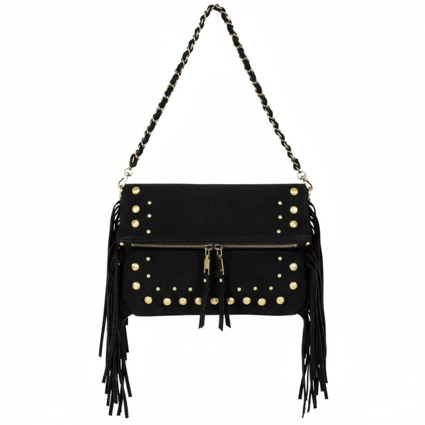 Frey - Small Faux Suede Fringe Shoulder Bag with Dual Straps & Western Boho Style