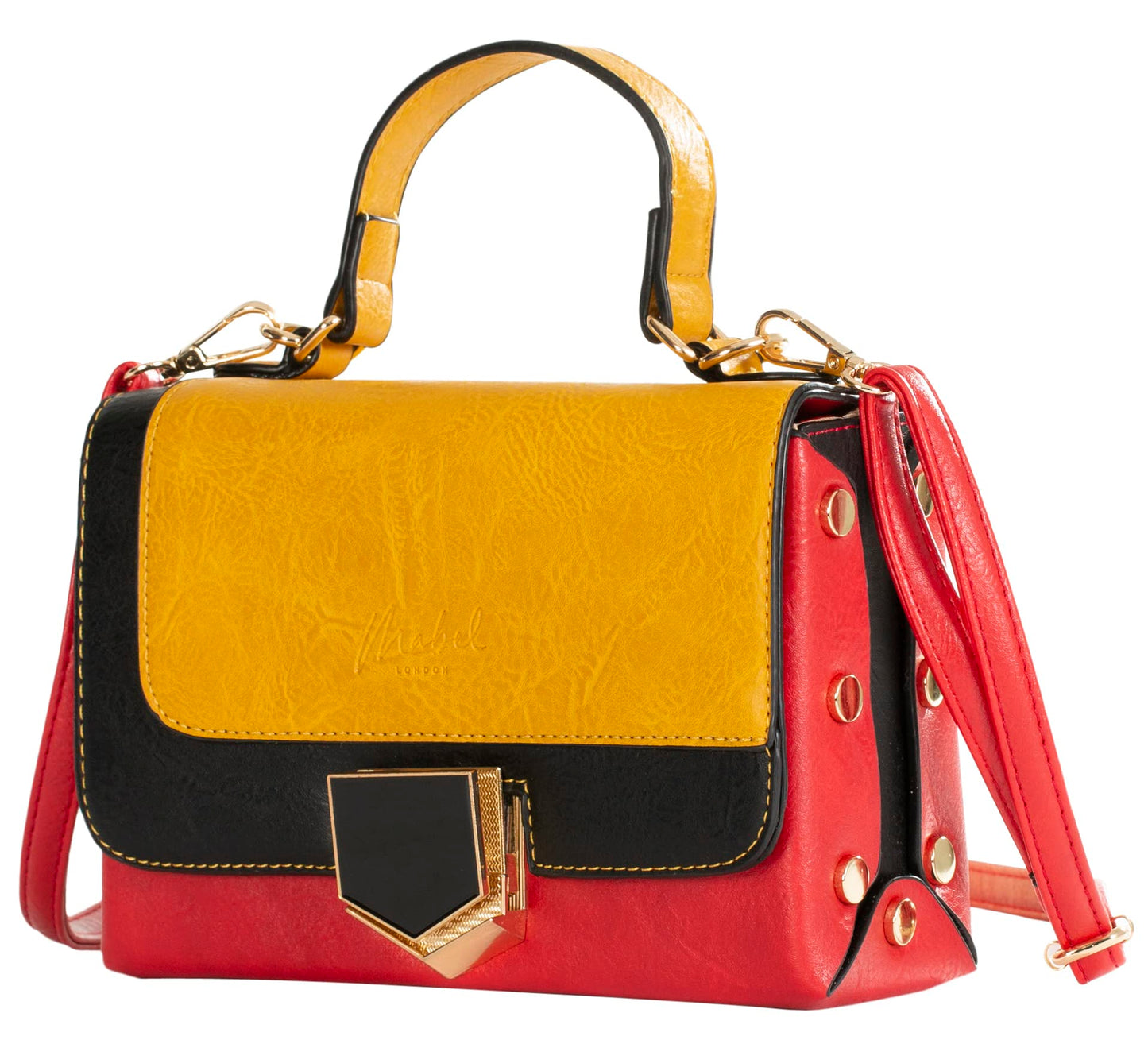Zoey - Multi-Coloured Structured Satchel Crossbody Bag with Top Handle & Strap