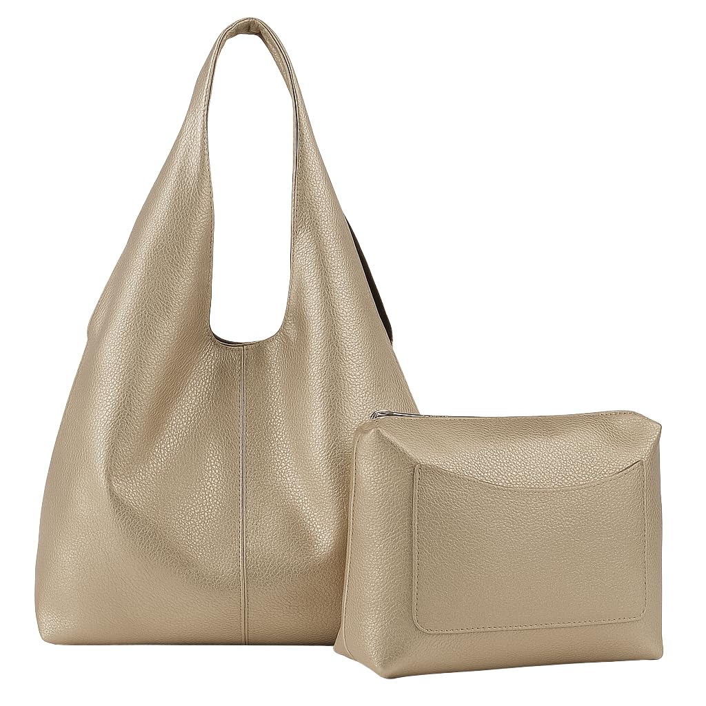 Desi - Large Plain Vegan Leather Slouch Shoulder Bag with Inside Bag for Everyday Use