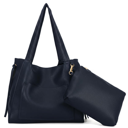Tera - Large Vegan Leather Slouch Shoulder Tote Bag with Zip Closure & Pockets