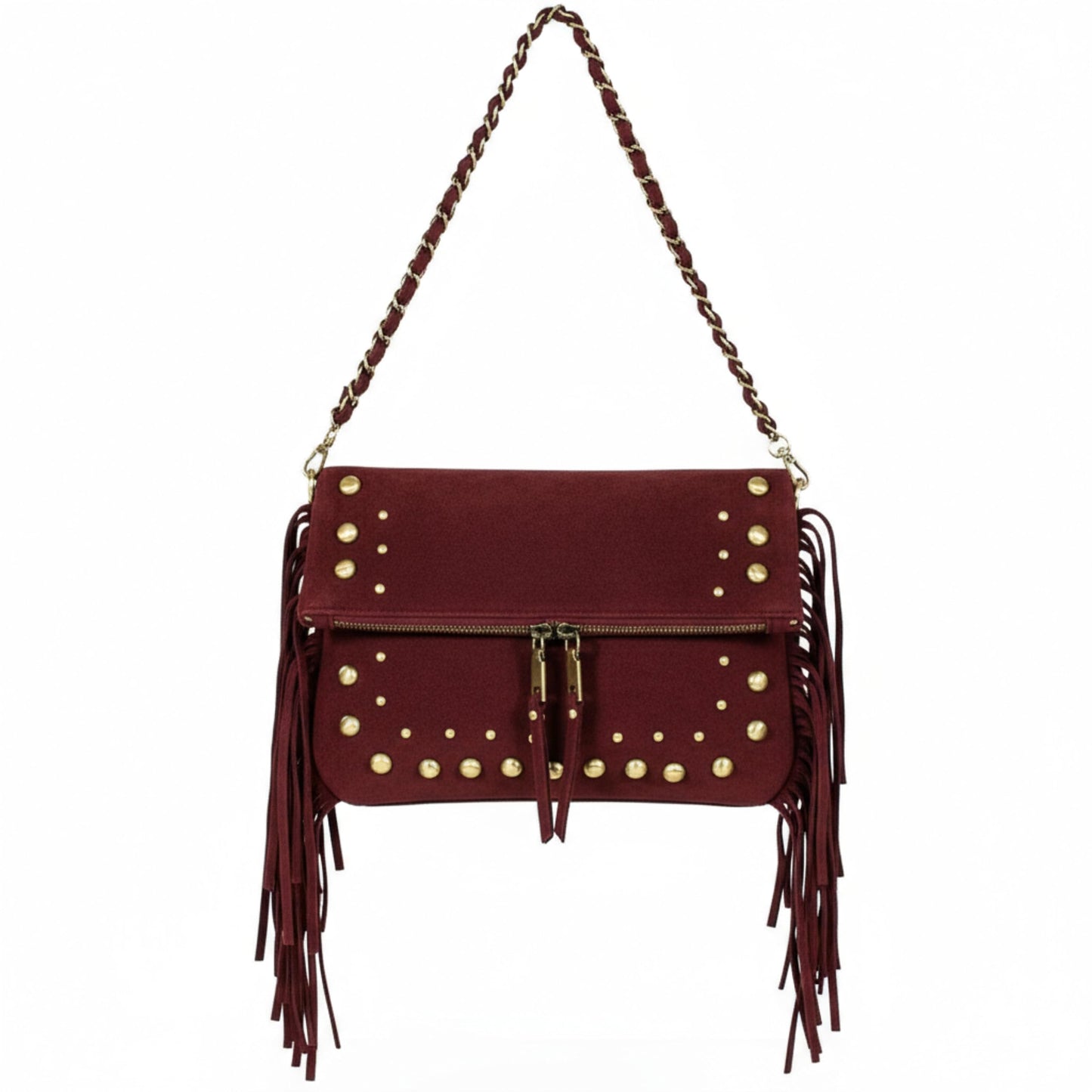 Frey - Small Faux Suede Fringe Shoulder Bag with Dual Straps & Western Boho Style