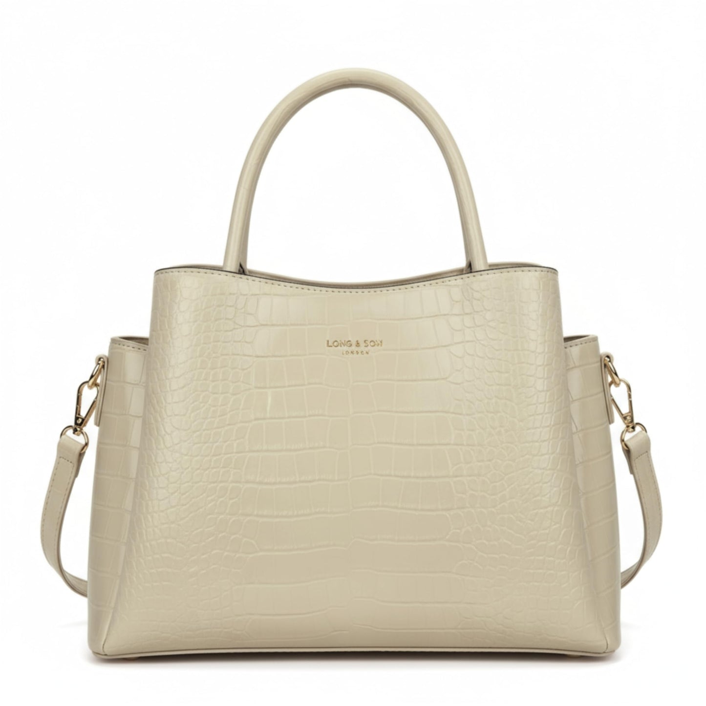 Cloe - Semi-Gloss Croc Effect Vegan Leather Satchel Tote Bag with Top Handles