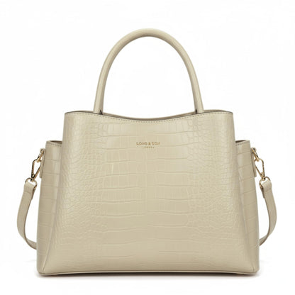Cloe - Semi-Gloss Croc Effect Vegan Leather Satchel Tote Bag with Top Handles