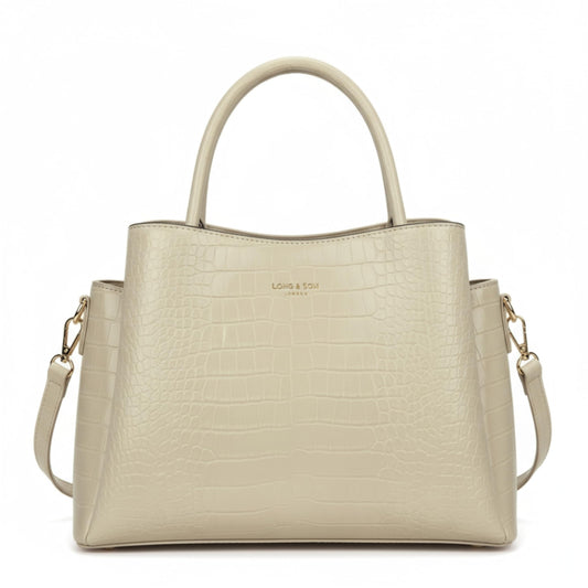 Cloe - Semi-Gloss Croc Effect Vegan Leather Satchel Tote Bag with Top Handles