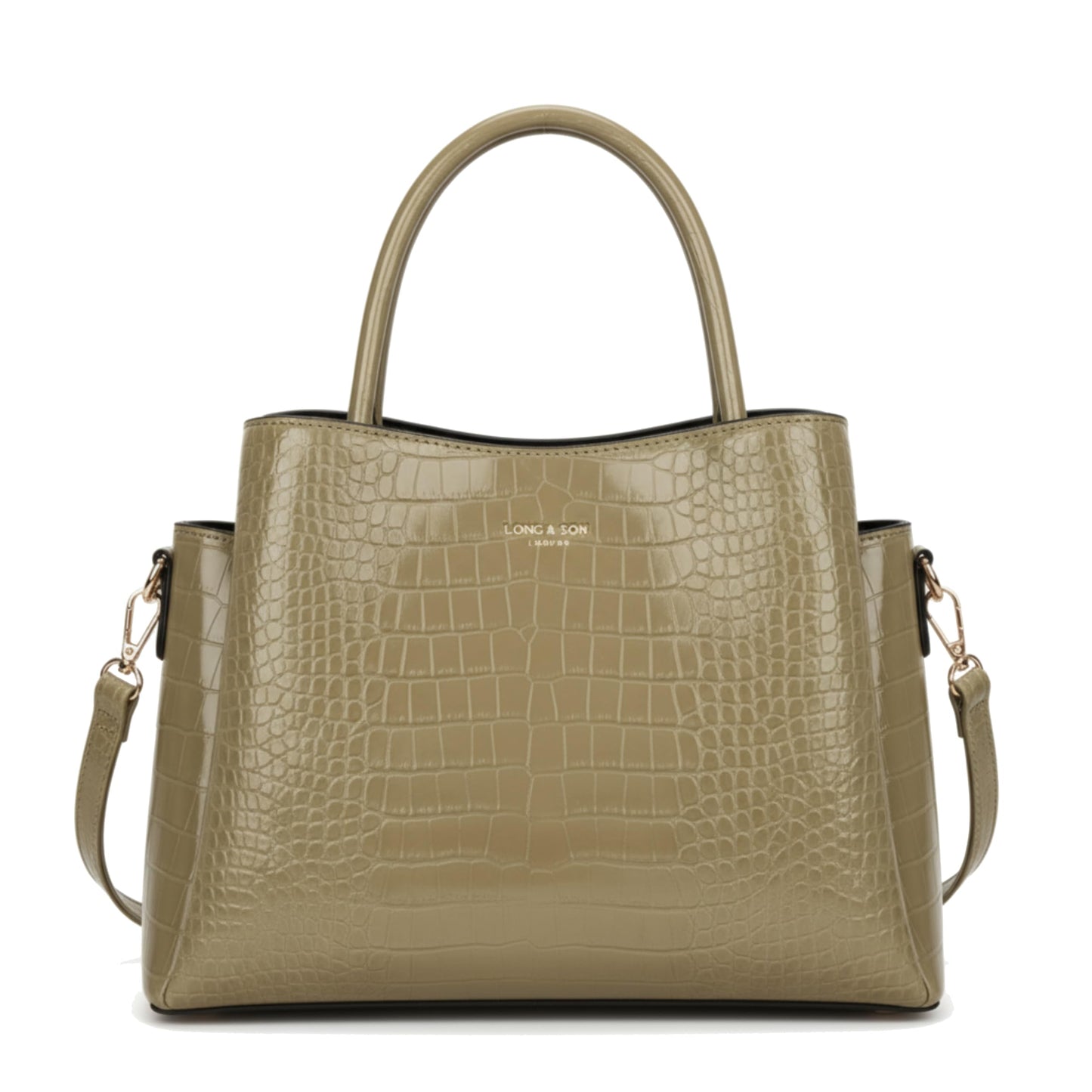 Cloe - Semi-Gloss Croc Effect Vegan Leather Satchel Tote Bag with Top Handles