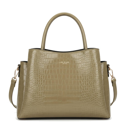 Cloe - Semi-Gloss Croc Effect Vegan Leather Satchel Tote Bag with Top Handles