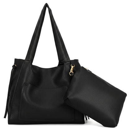 Tera - Large Vegan Leather Slouch Shoulder Tote Bag with Zip Closure & Pockets