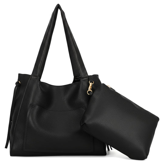 Tera - Large Vegan Leather Slouch Shoulder Tote Bag with Zip Closure & Pockets