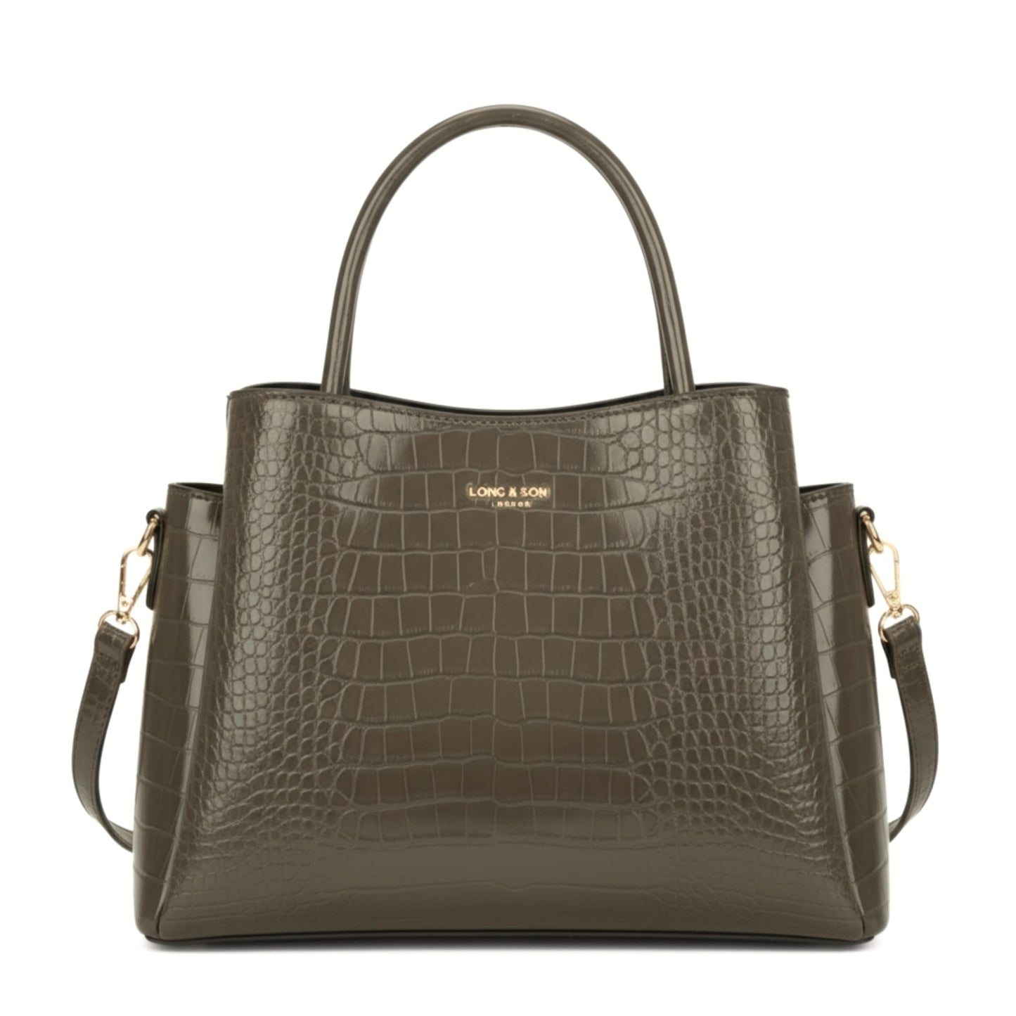 Cloe - Semi-Gloss Croc Effect Vegan Leather Satchel Tote Bag with Top Handles