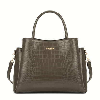 Cloe - Semi-Gloss Croc Effect Vegan Leather Satchel Tote Bag with Top Handles