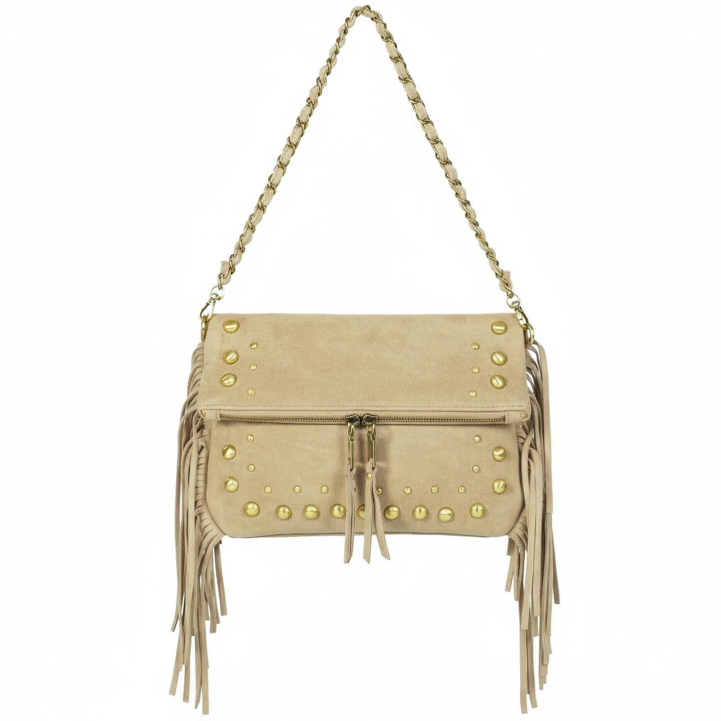 Frey - Small Faux Suede Fringe Shoulder Bag with Dual Straps & Western Boho Style