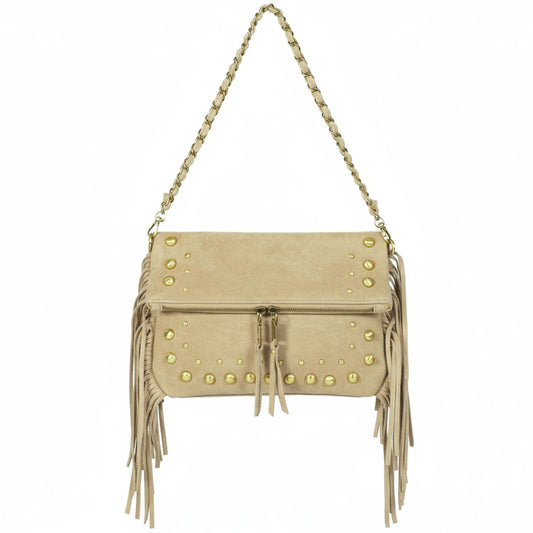 Frey - Small Faux Suede Fringe Shoulder Bag with Dual Straps & Western Boho Style