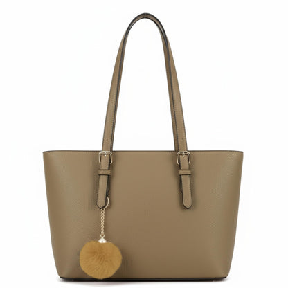 Silvia - Medium Vegan Leather Structured Tote Shoulder Bag with Compartments & Strap