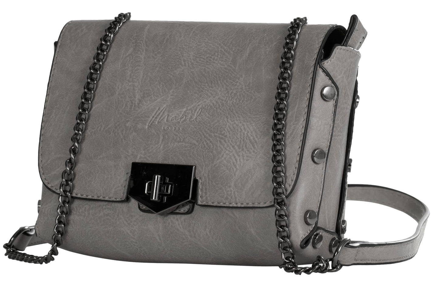 Peri - Vegan Leather Chain Strap Shoulder & Crossbody Bag with Studded Detail