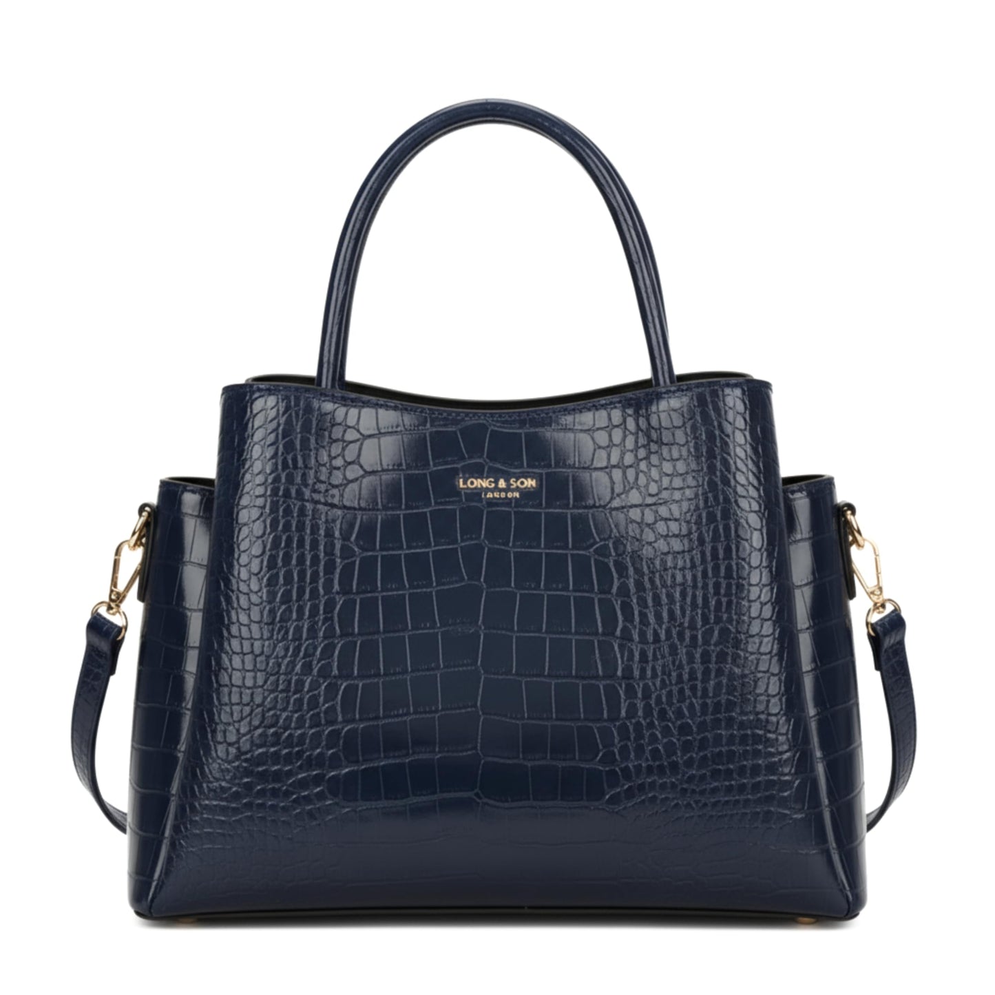 Cloe - Semi-Gloss Croc Effect Vegan Leather Satchel Tote Bag with Top Handles