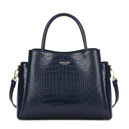 Cloe - Semi-Gloss Croc Effect Vegan Leather Satchel Tote Bag with Top Handles