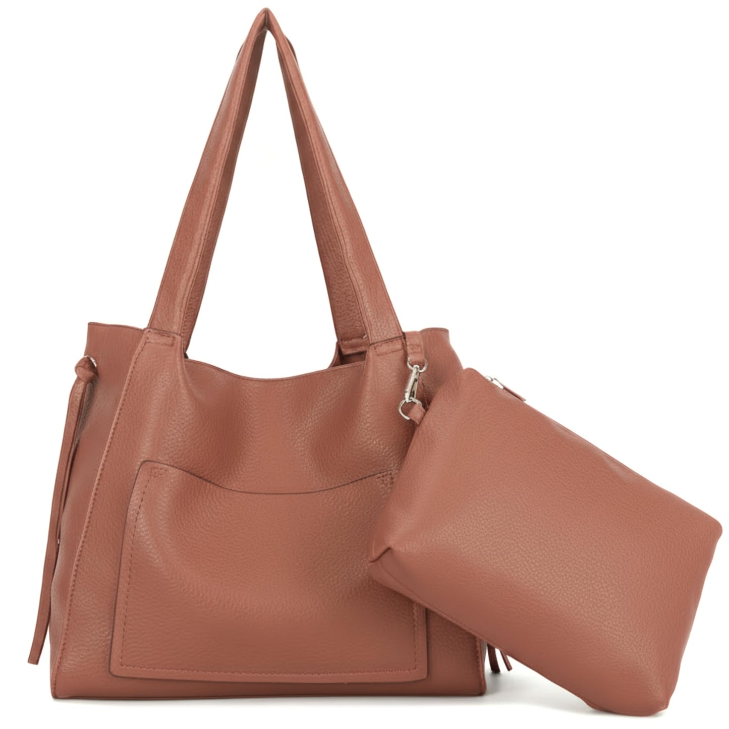 Tera - Large Vegan Leather Slouch Shoulder Tote Bag with Zip Closure & Pockets