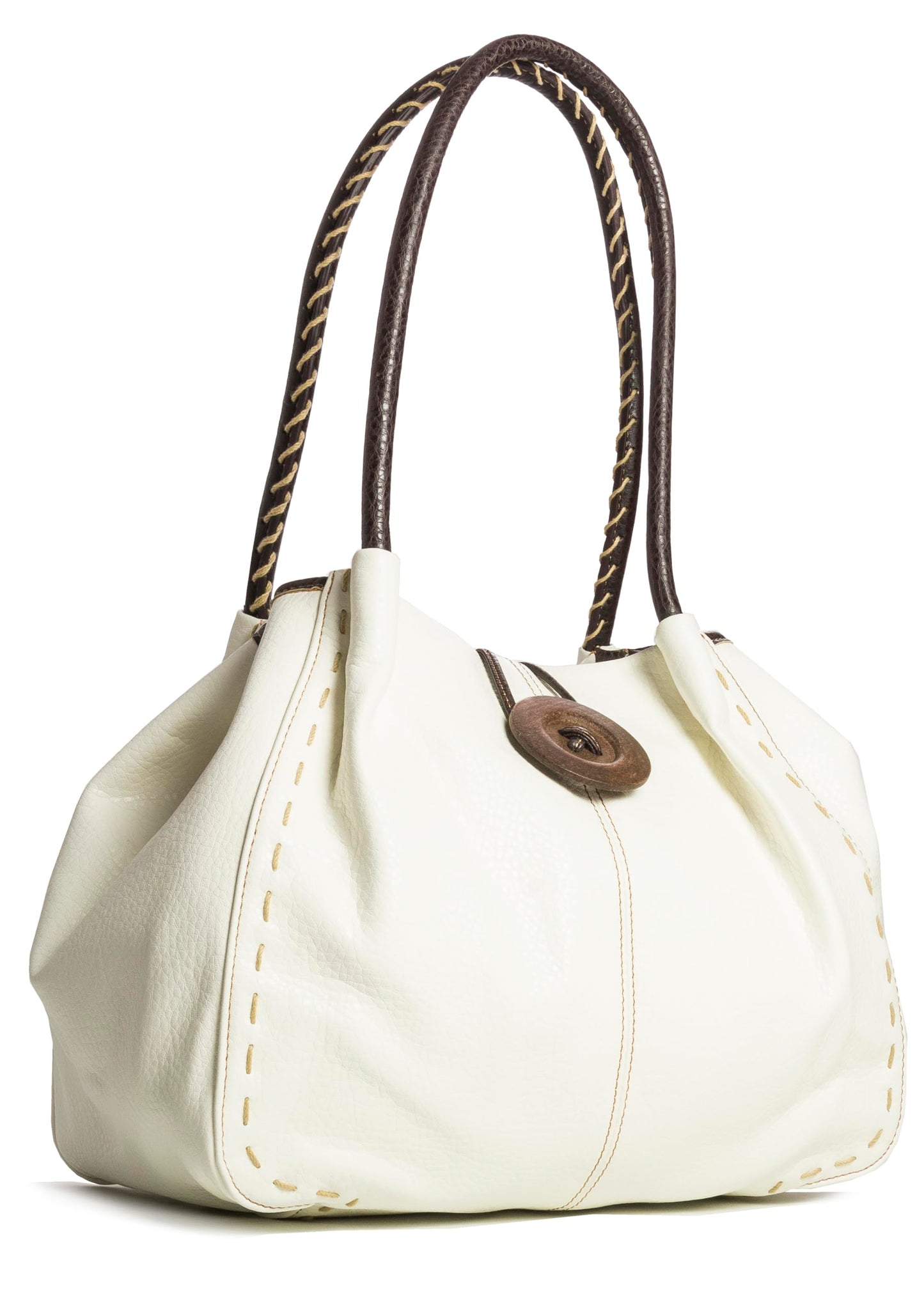 Olivia - Faux Leather Shoulder Handbag with Wooden Button & Organised Interior