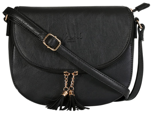 Liv - Vegan Leather Small Crossbody Messenger Bag with Flap, Zip & Tassel Detail