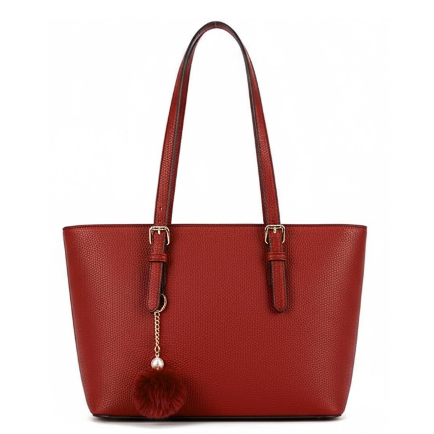 Silvia - Medium Vegan Leather Structured Tote Shoulder Bag with Compartments & Strap