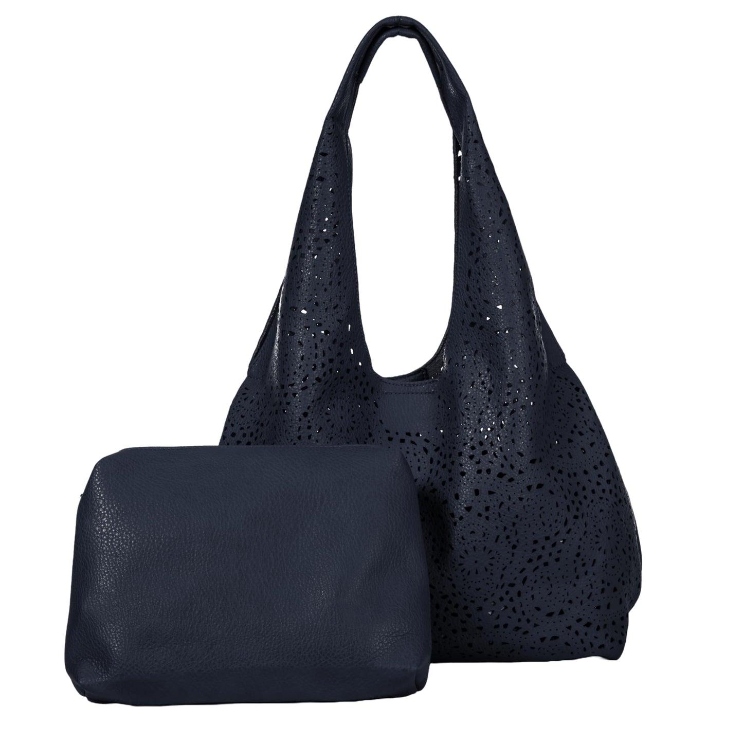 Desi - Large Laser Cut Out Vegan Leather Slouch Shoulder Bag with Inside Bag for Everyday Use