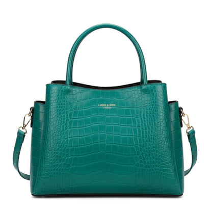 Cloe - Semi-Gloss Croc Effect Vegan Leather Satchel Tote Bag with Top Handles