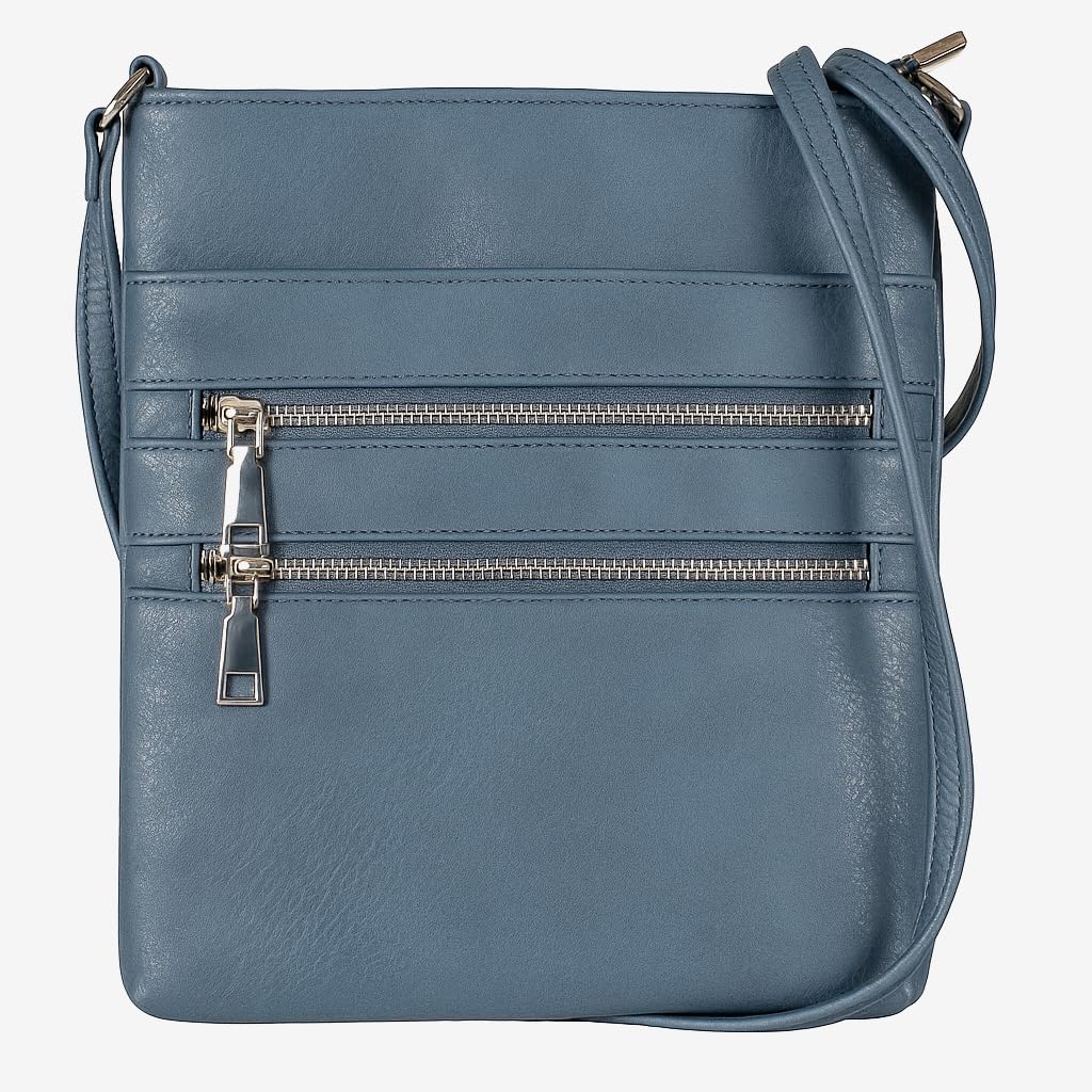 Tessa - Vegan Leather Small Crossbody Bag with Multiple Front Zip Pockets