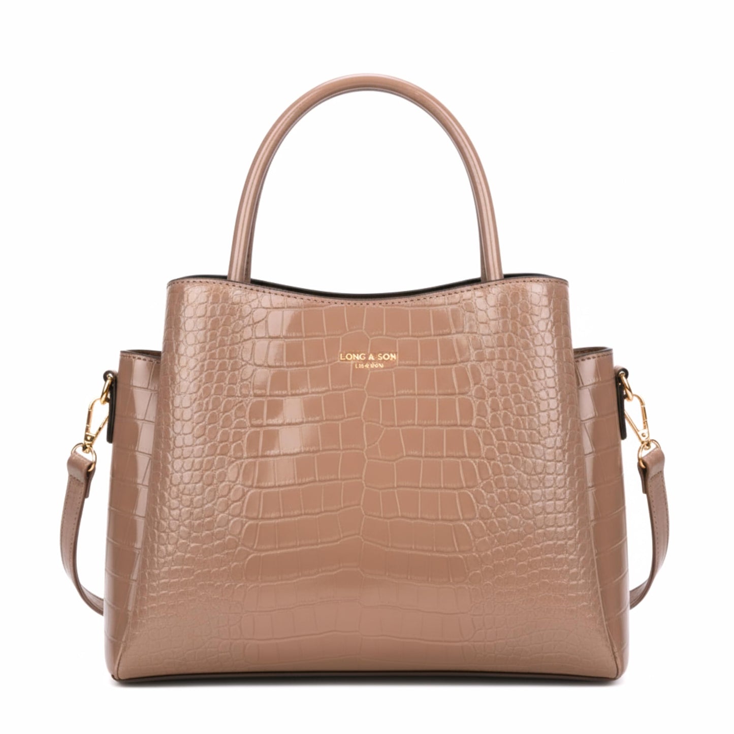 Cloe - Semi-Gloss Croc Effect Vegan Leather Satchel Tote Bag with Top Handles