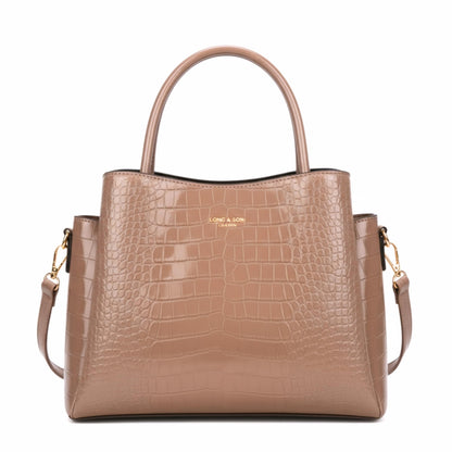 Cloe - Semi-Gloss Croc Effect Vegan Leather Satchel Tote Bag with Top Handles