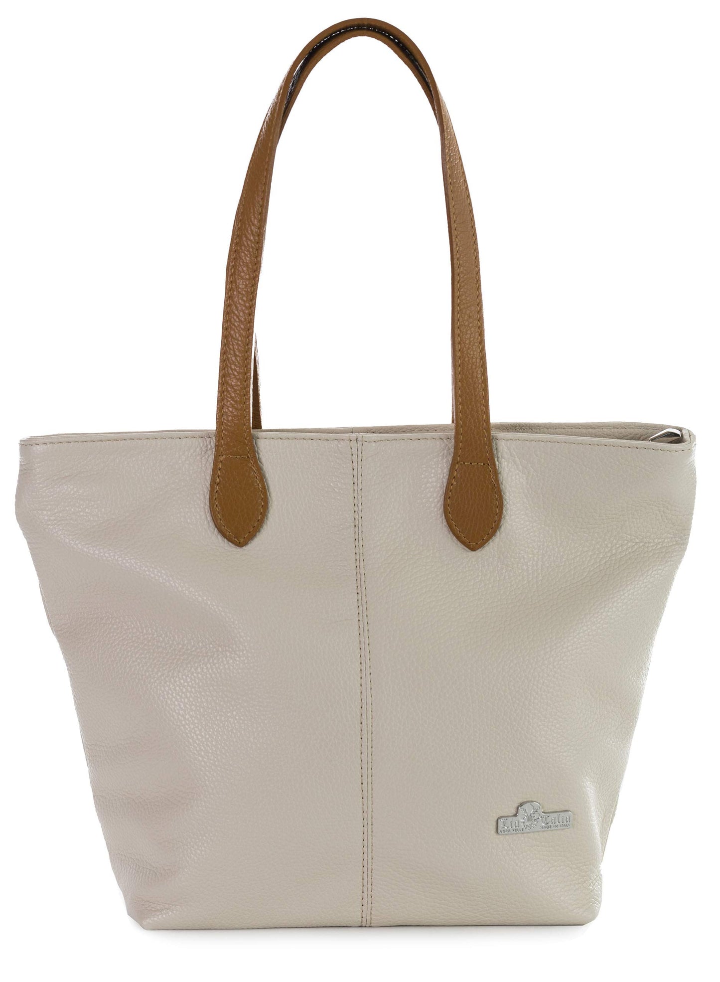 Tia - Genuine Italian Leather Medium Shoulder Bag with Contrast Handles Handmade in Florence