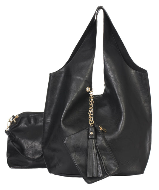 Kaira - Large Vegan Leather Hobo Shoulder Bag with Crossbody & Inside Bag