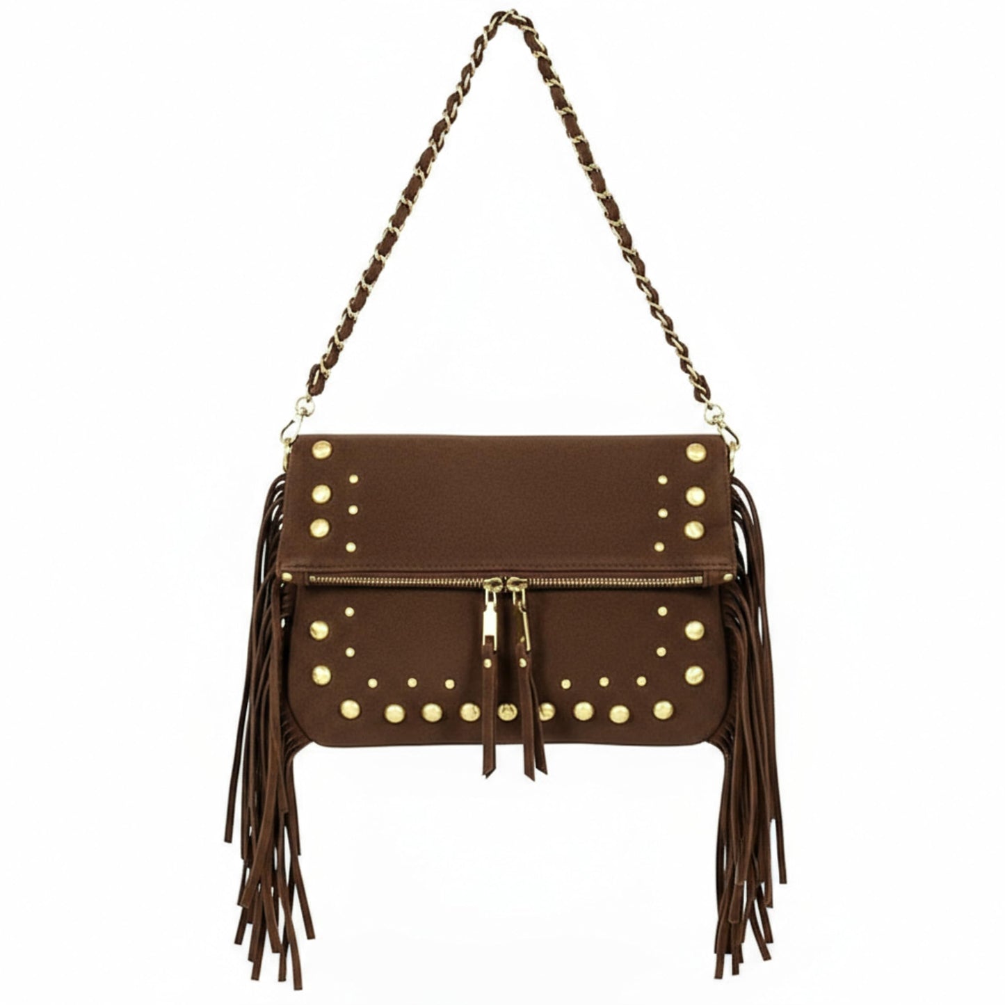 Frey - Small Faux Suede Fringe Shoulder Bag with Dual Straps & Western Boho Style