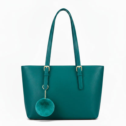 Silvia - Medium Vegan Leather Structured Tote Shoulder Bag with Compartments & Strap