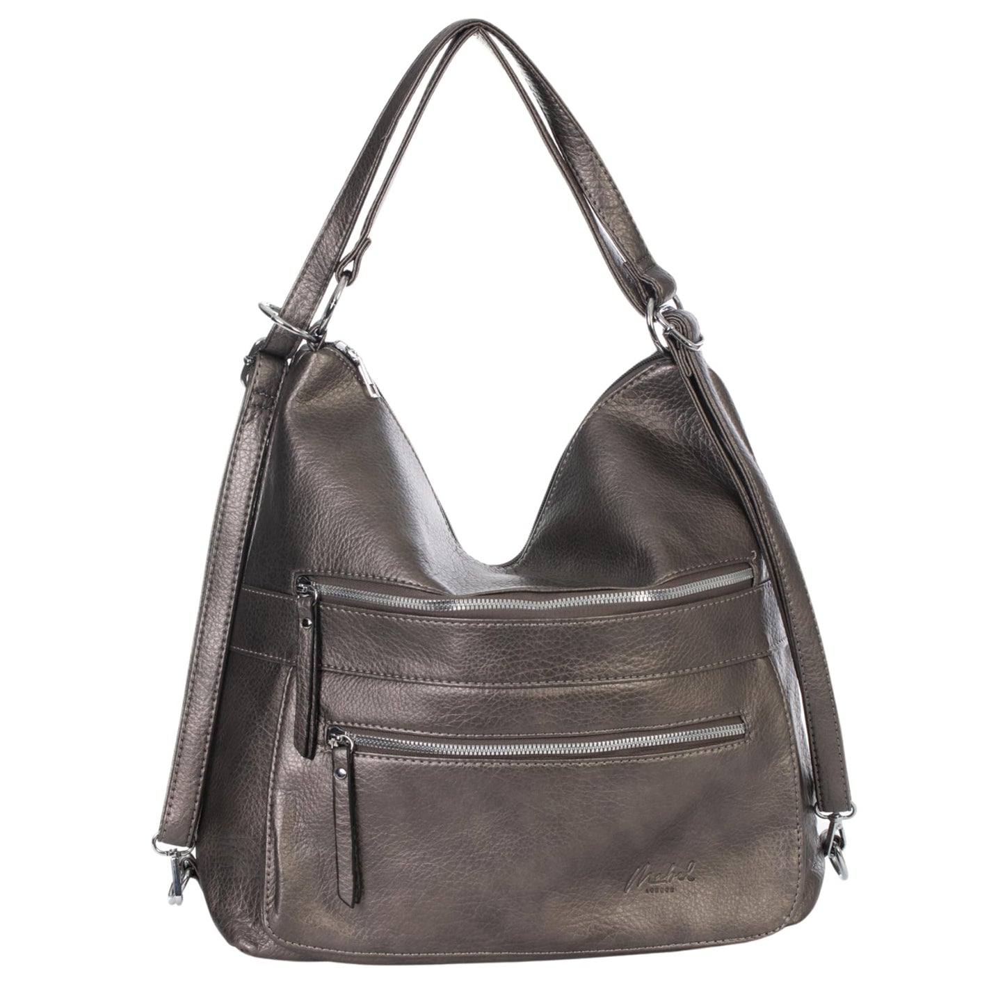 Gina - Large Multi-Use Vegan Leather Shoulder Tote Backpack with Zip Pockets