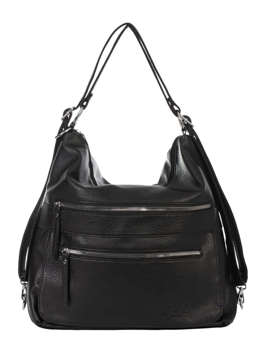 Gina - Large Multi-Use Vegan Leather Shoulder Tote Backpack with Zip Pockets