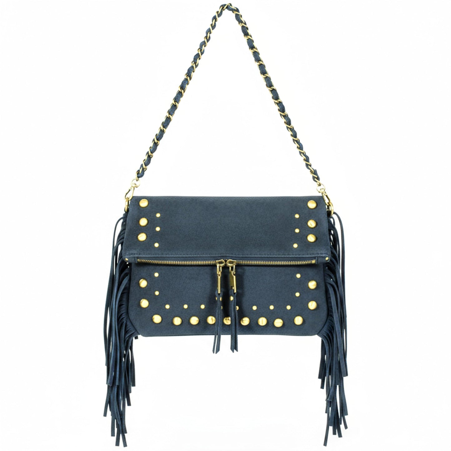Frey - Small Faux Suede Fringe Shoulder Bag with Dual Straps & Western Boho Style