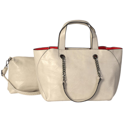 Lillian - Large Vegan Leather Dual-Look Tote Satchel Shoulder Bag with Zip Closure