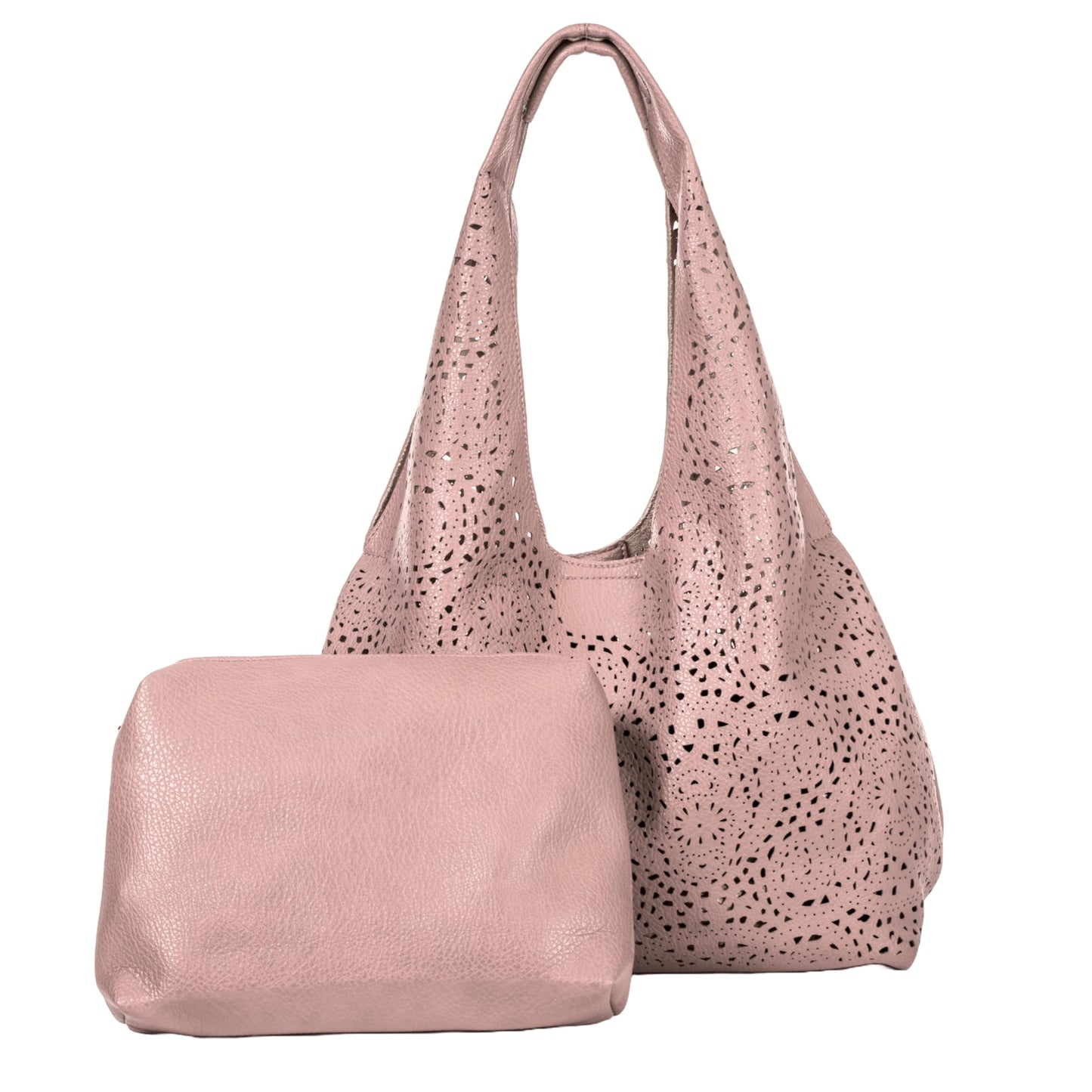 Desi - Large Laser Cut Out Vegan Leather Slouch Shoulder Bag with Inside Bag for Everyday Use