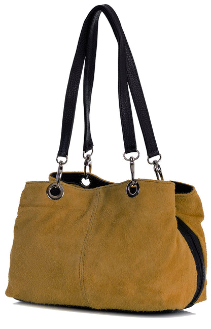 Holly - Genuine Italian Suede Leather Small Top Handle Bag Handmade in Florence Tuscany