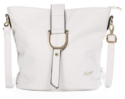 Frankie - Vegan Leather Bucket Crossbody Bag with Flap, Zip & Horseshoe Detail