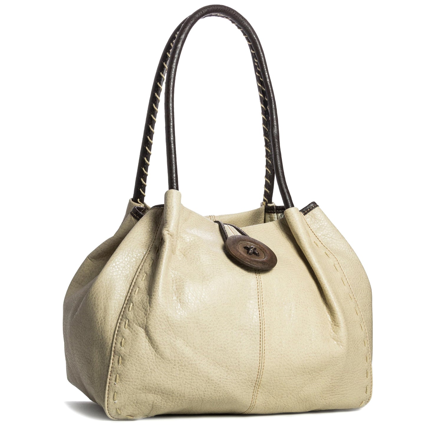 Olivia - Faux Leather Shoulder Handbag with Wooden Button & Organised Interior