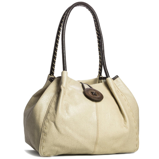 Olivia - Faux Leather Shoulder Handbag with Wooden Button & Organised Interior