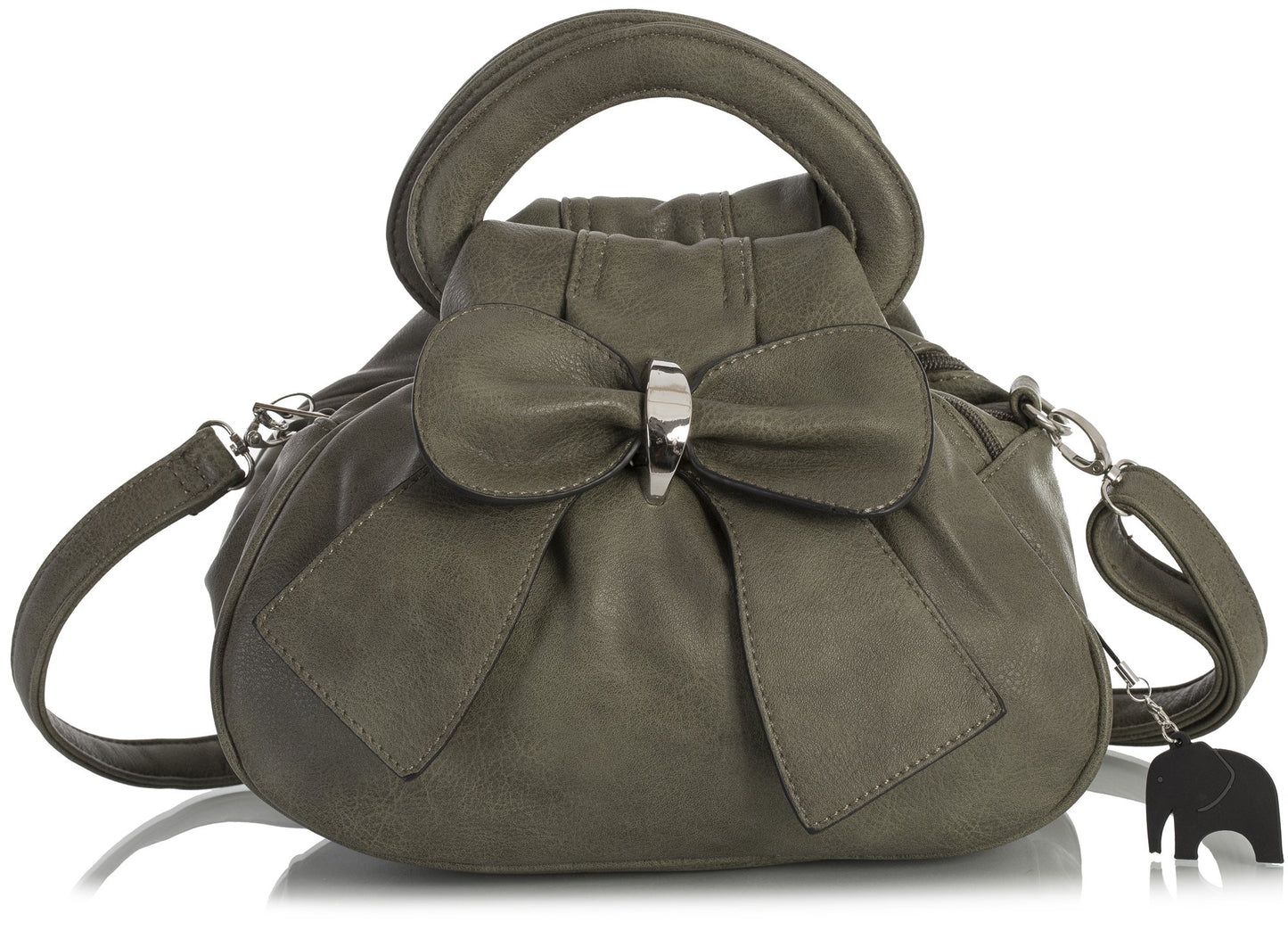 Rea - Small Vegan Leather Bow Detail Shoulder Handbag with Multiple Zip Pockets
