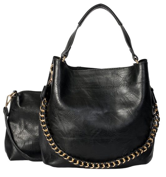 Isla - Large Vegan Leather Bucket Shoulder Bag with Second Crossbody Bag