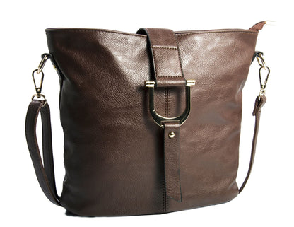 Frankie - Vegan Leather Bucket Crossbody Bag with Flap, Zip & Horseshoe Detail