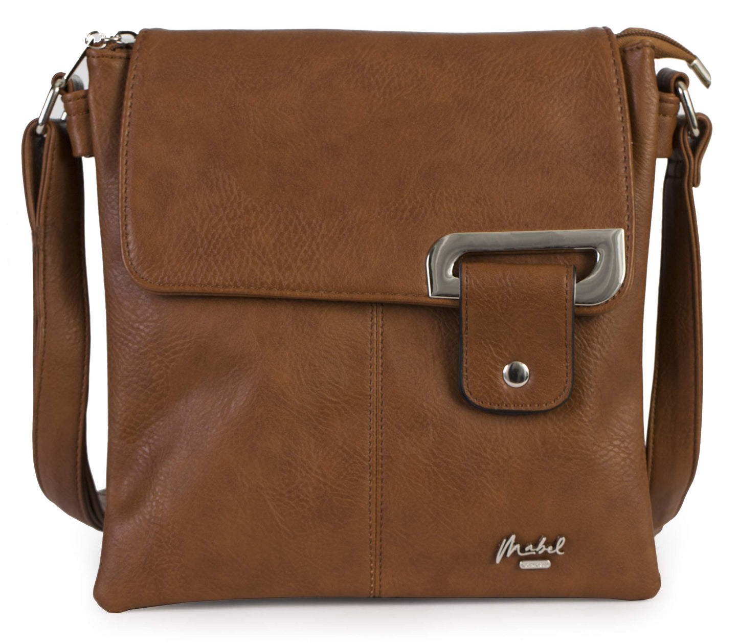 Faith Silver - Vegan Leather Compact Crossbody Messenger Bag with Silver-Tone Hardware