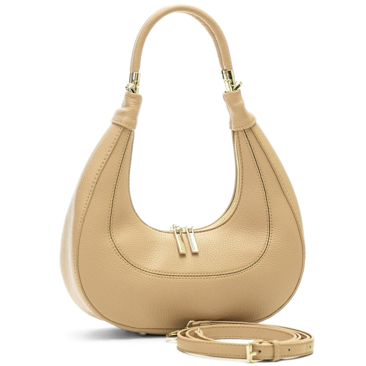 Selene - Structured Vegan Leather Half-Moon Crossbody Shoulder Bag with Handle